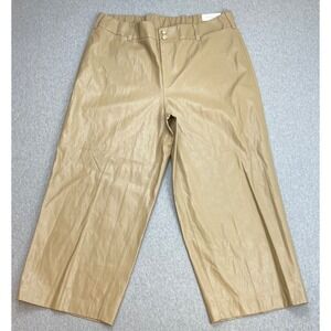 Chicos Pants Women Size 3R (16R) Beige Wide Leg Crop Faux Leather Fly‎ Front NWT